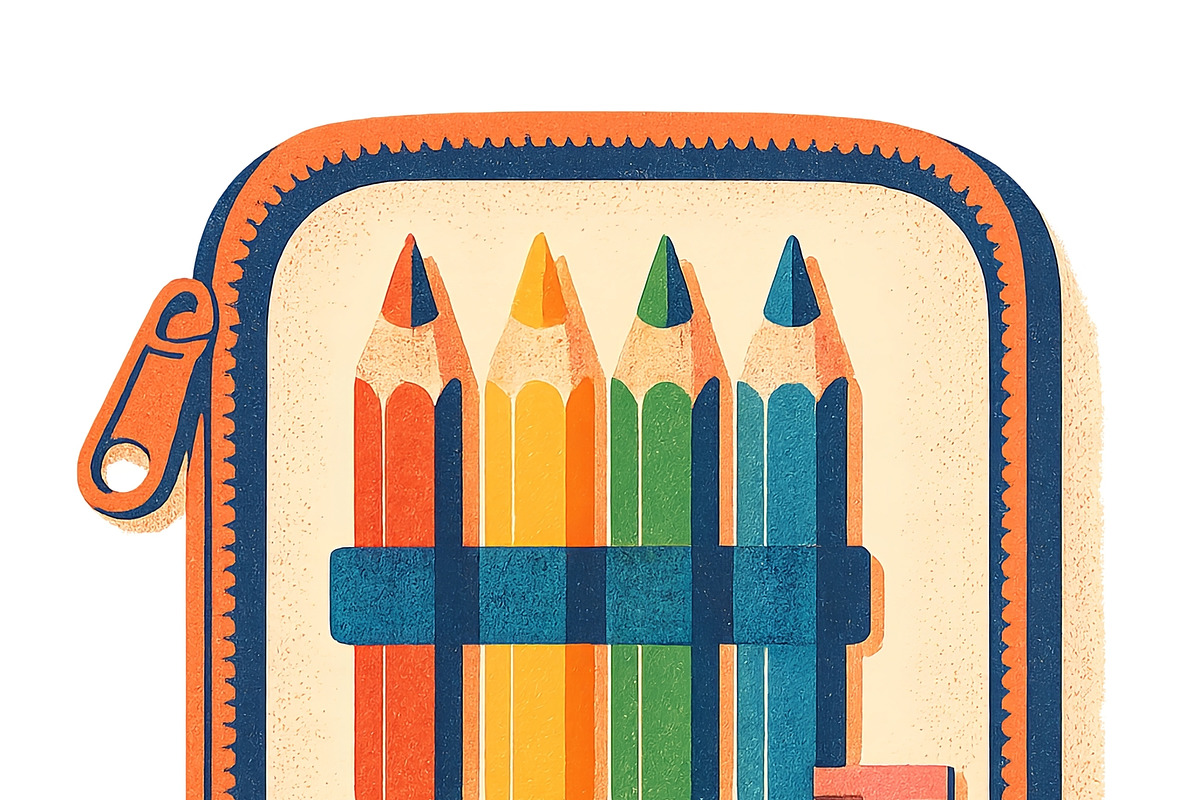 Vintage back to school supplies illu, an Illustration by Dvoevnore photos