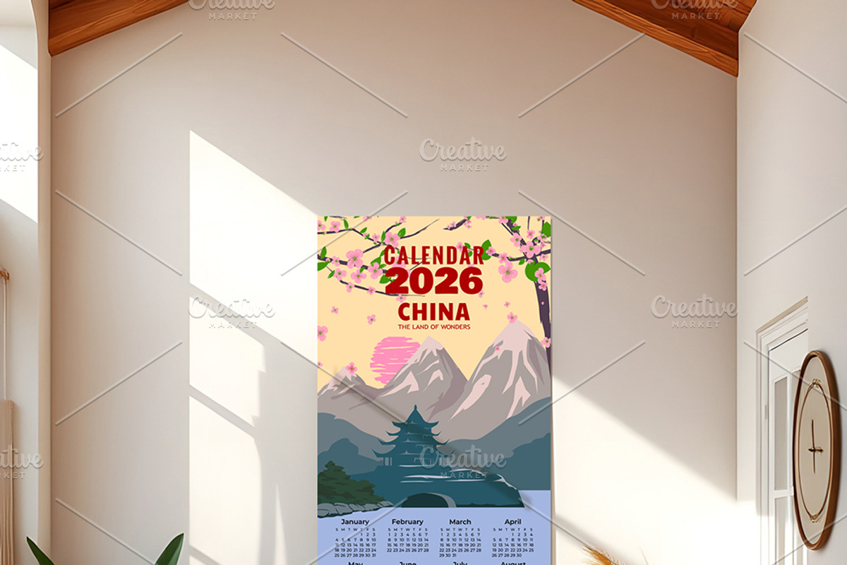 Monthly 2026 Calendar China, Vintage, a Seasonal Illustration by Vector_Up (Photo 6 of 7)
