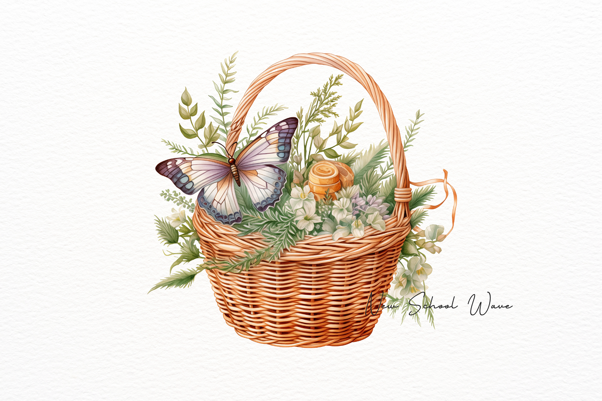Vintage Basket with Floral Butterfly, a Food Illustration by New-School-Wave (Photo 3 of 5)