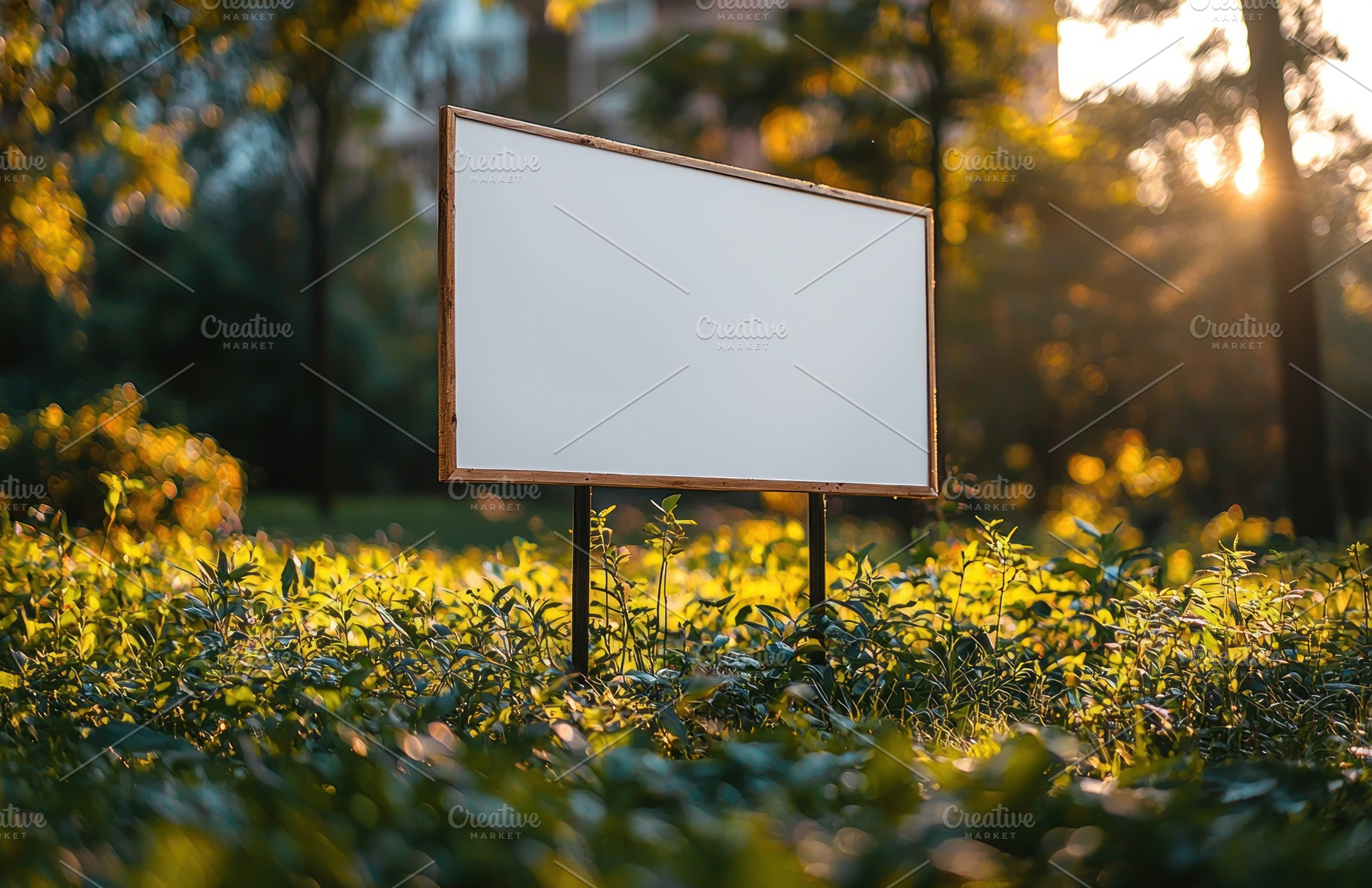 Blank wooden signboard standing in green meadow with morning sun, an Animal Photo by José Manuel Gelpi