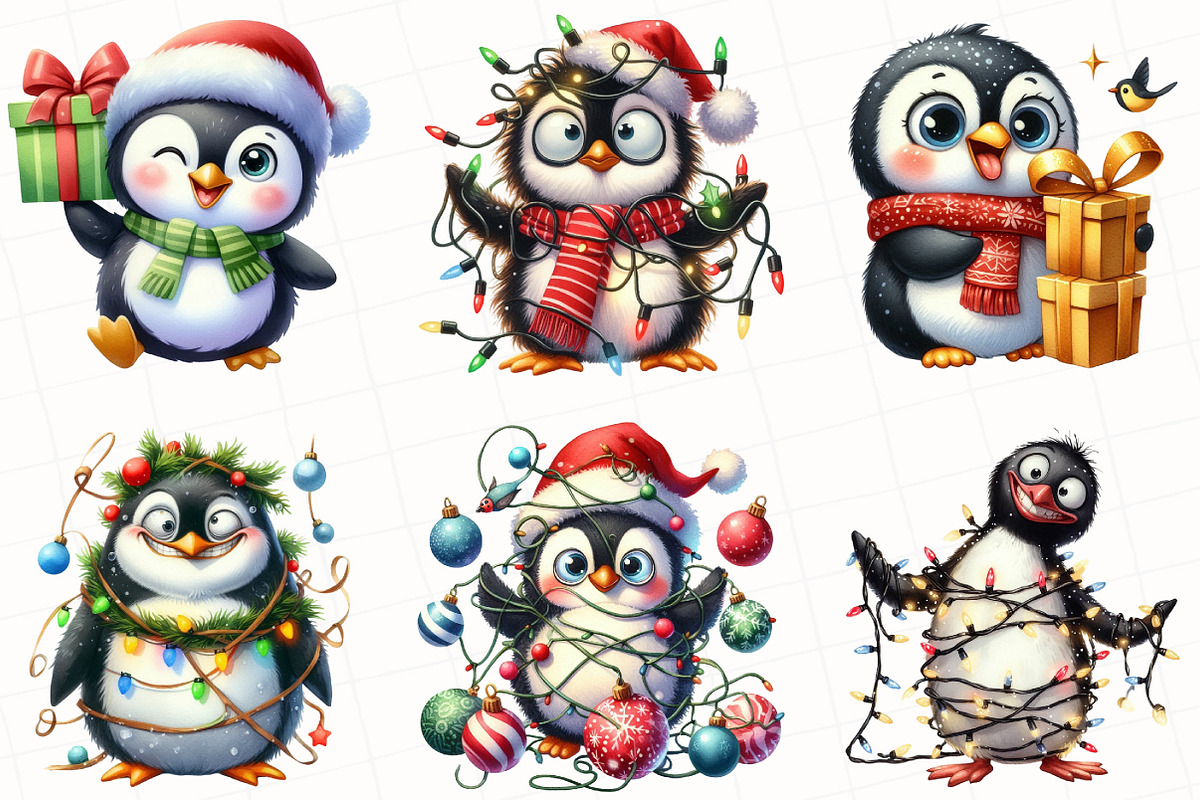 Christmas Funny Penguin Clipart, an Illustration by OK Design (Photo 3 of 5)