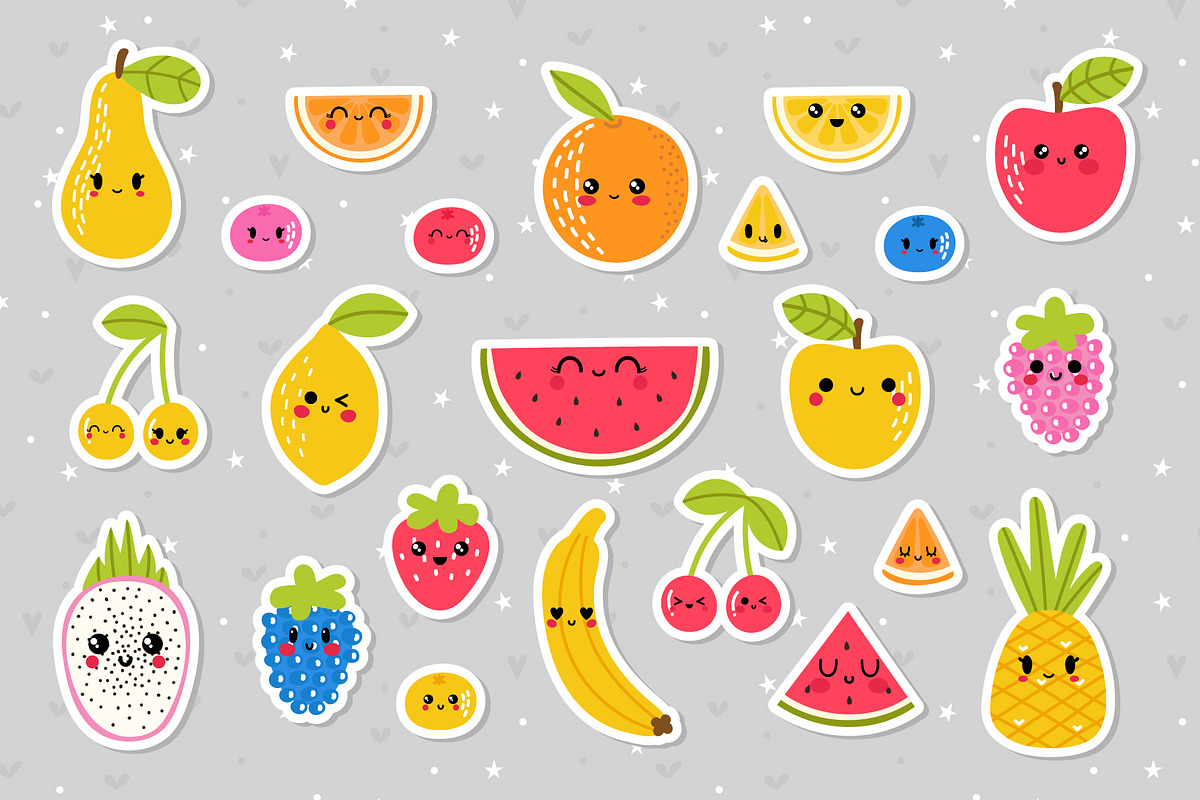Collection of cute kawaii fruits., a Graphic by Helen Sko (Photo 3 of 7)
