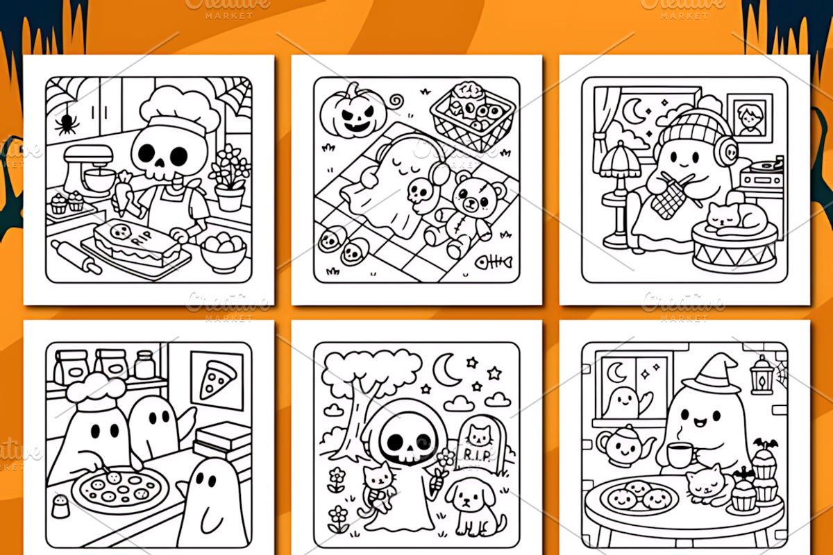 Spooky Halloween Cozy Coloring Pages, a Seasonal Illustration by Coco Bloom (Photo 2 of 3)