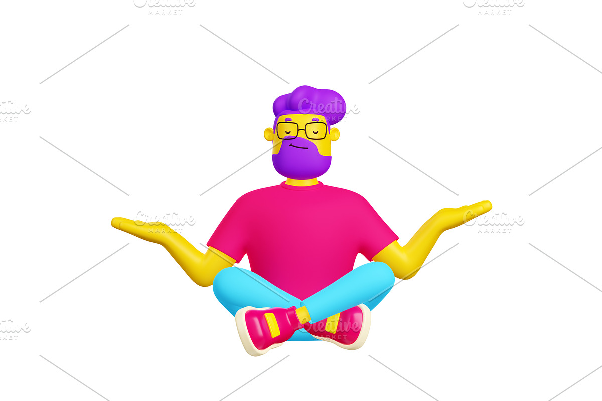 3d render man relax and practice, a Characters & Person 3D Model by art PVP - market