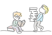 Two boys pupils sitting and standing, an Education Illustration by Valenty (Thumbnail 1 of 3)