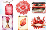 Red Vintage Fall Ephemera Clipart, a Seasonal Illustration by Canvas Craft (Thumbnail 5 of 5)