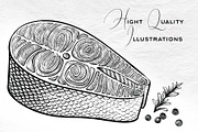 Salmon & Fish vector sketch, a Food Illustration by Aquatinta (Thumbnail 10 of 13)