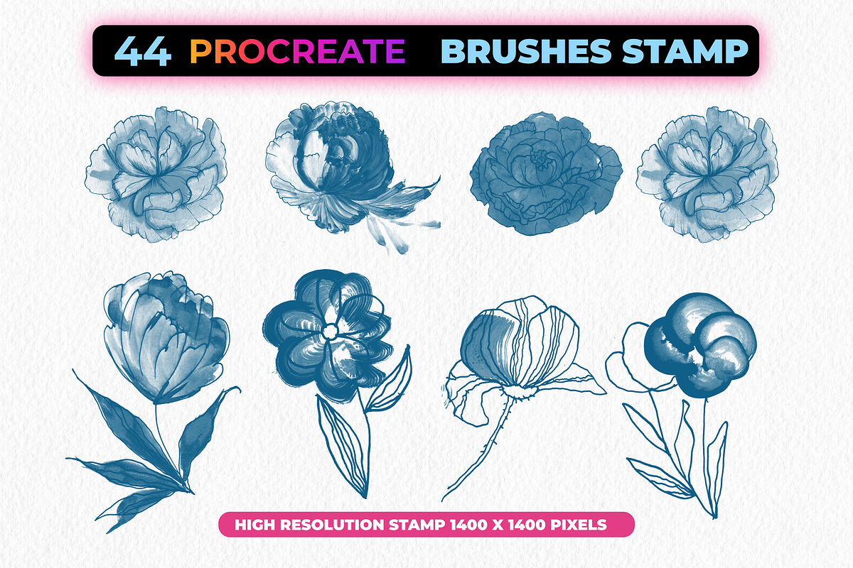 44 Flower Brush Stamps Procreate, a Brush Add-On by Graphics Resources (Photo 5 of 8)