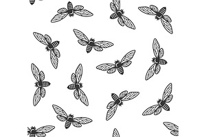 Cicada Insects Seamless Pattern With