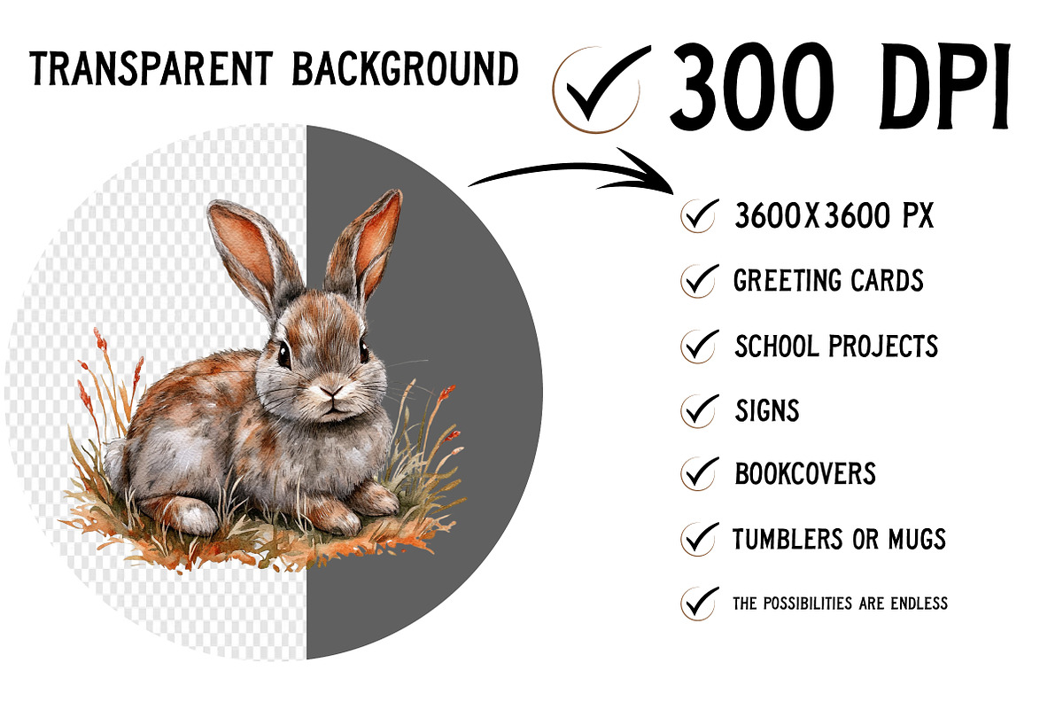Watercolor Rabbits Clipart, an Illustration by Craft Nest (Photo 2 of 9)