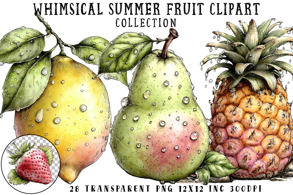 Whimsical Summer Fruit Clipart, an Illustration by OK Design (Photo 1 of 6)