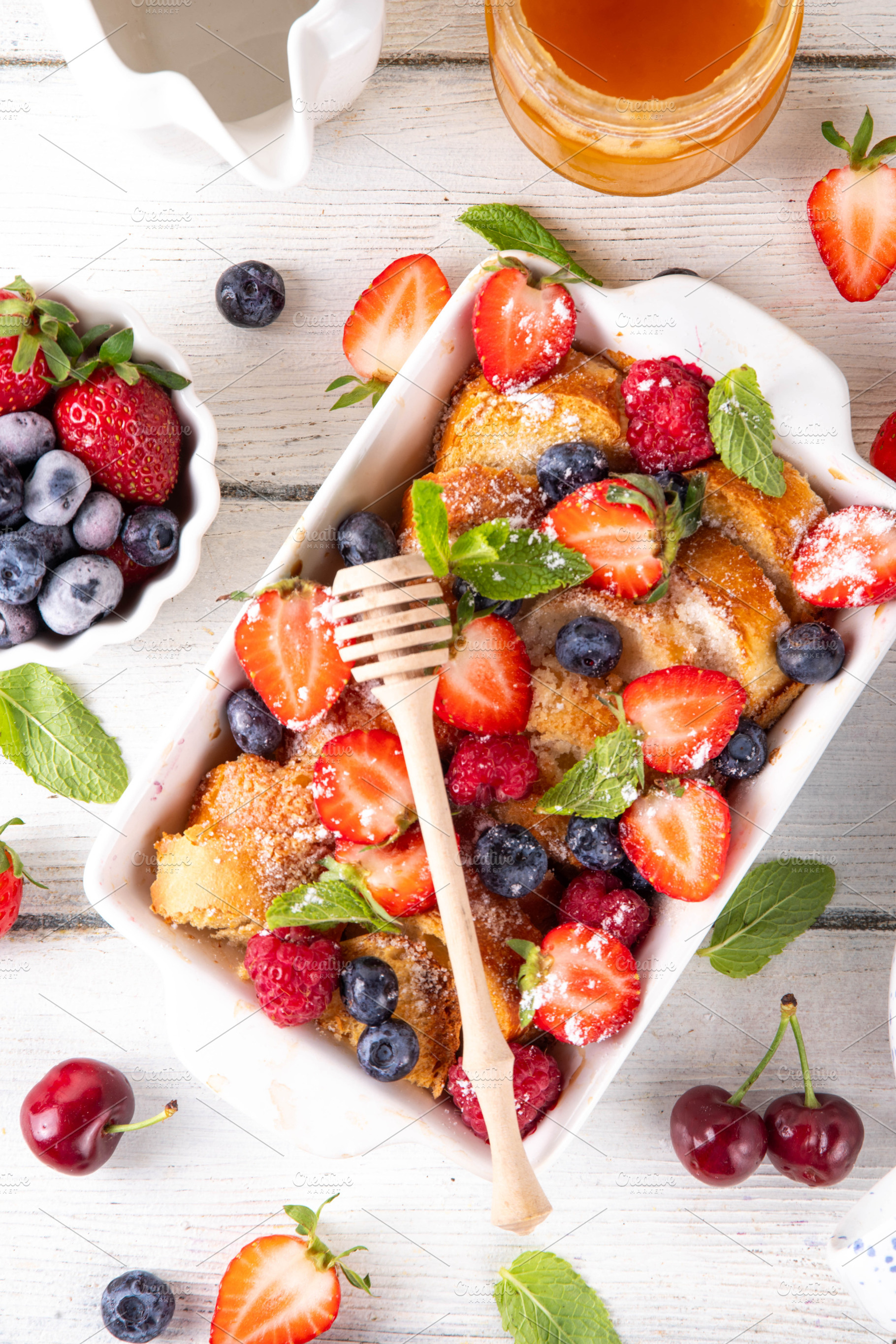 Summer fruit and berry french Toast baked Casserole, a Food & Drink Photo by Rimma
