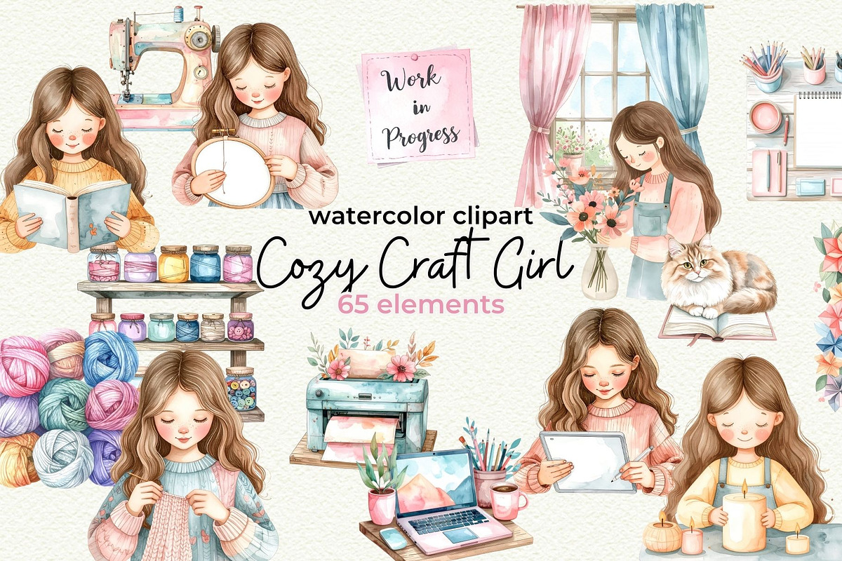 Cozy Craft Girl Clipart, a Person Illustration by Anna Design Studio (Photo 1 of 9)