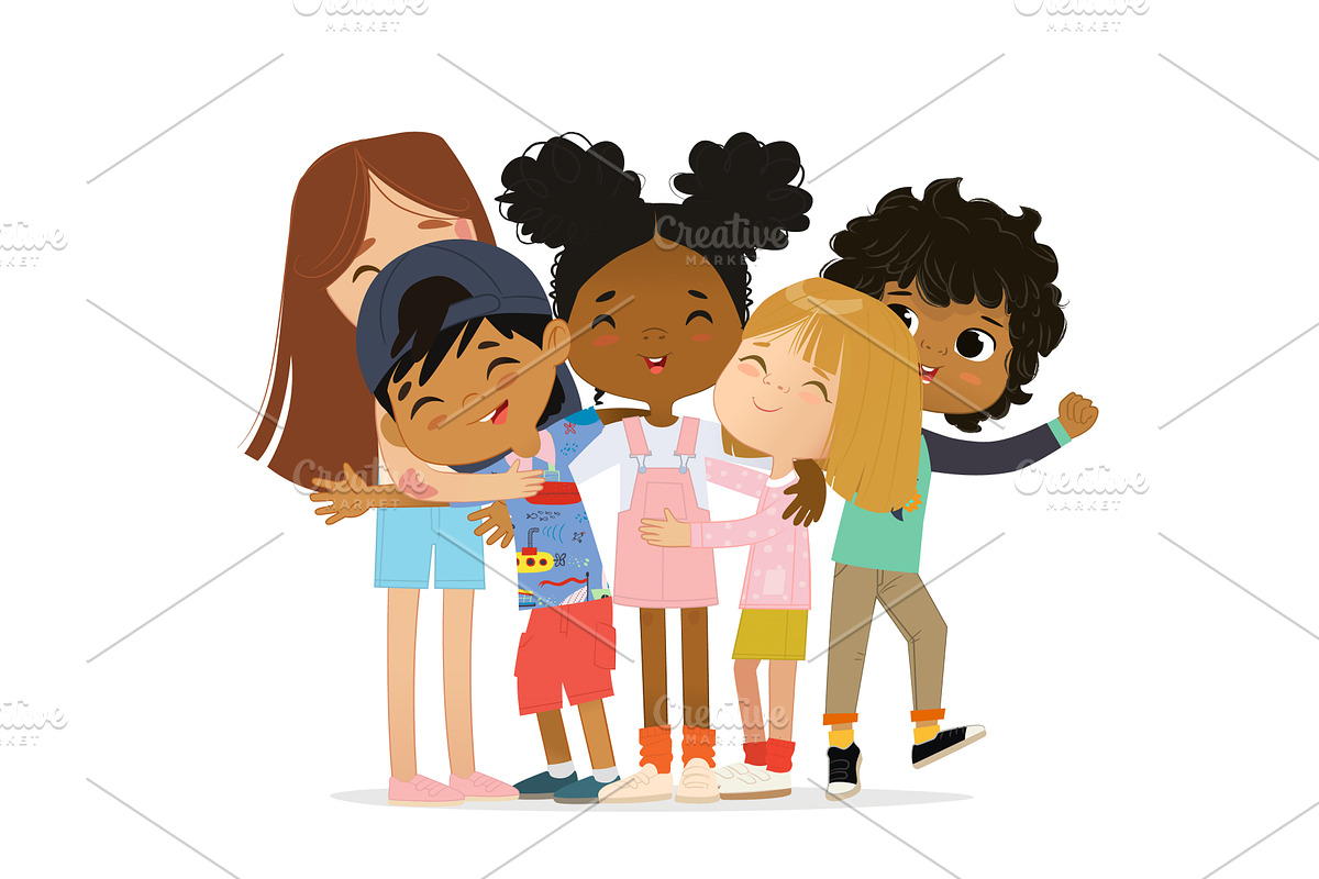 Happy kids hug, an Illustration by FoxyImage