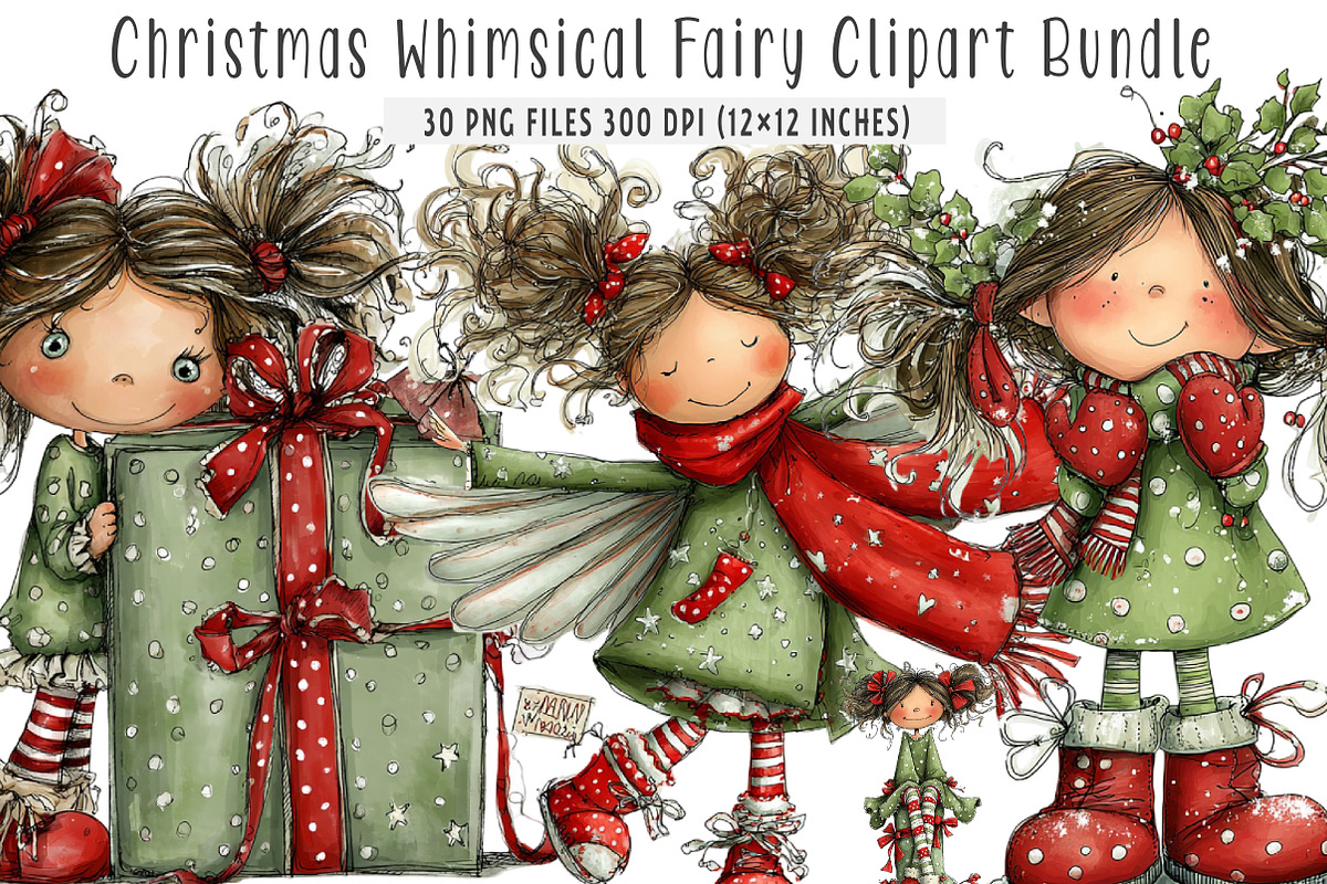 Christmas Whimsical Fairy Clipart, an Illustration by SinaCreation (Photo 1 of 7)