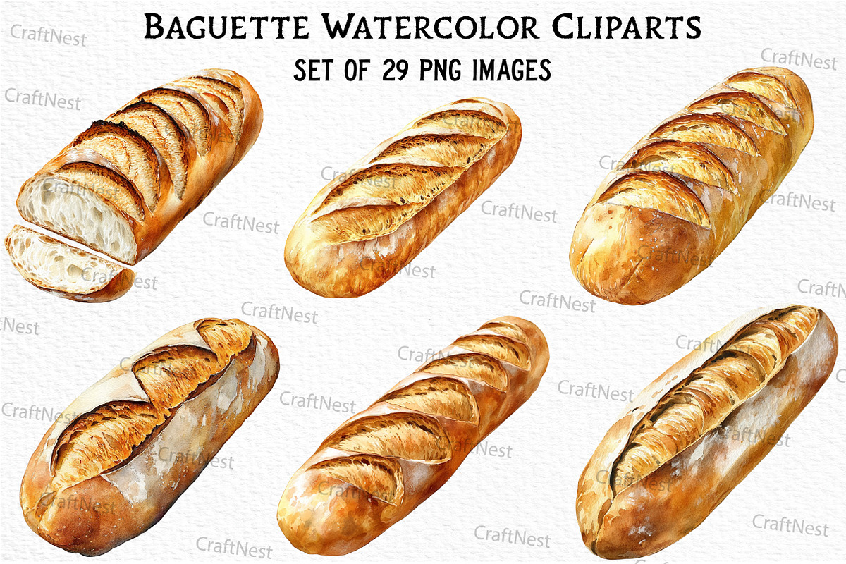 Baguette Watercolor Clipart, an Illustration by Craft Nest (Photo 1 of 6)