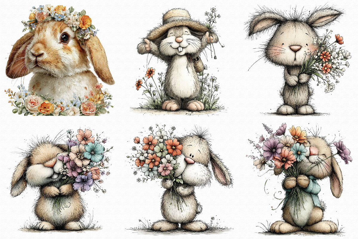 Whimsical Spring Bunny Clipart, an Illustration by Libby Wishes (Photo 6 of 7)