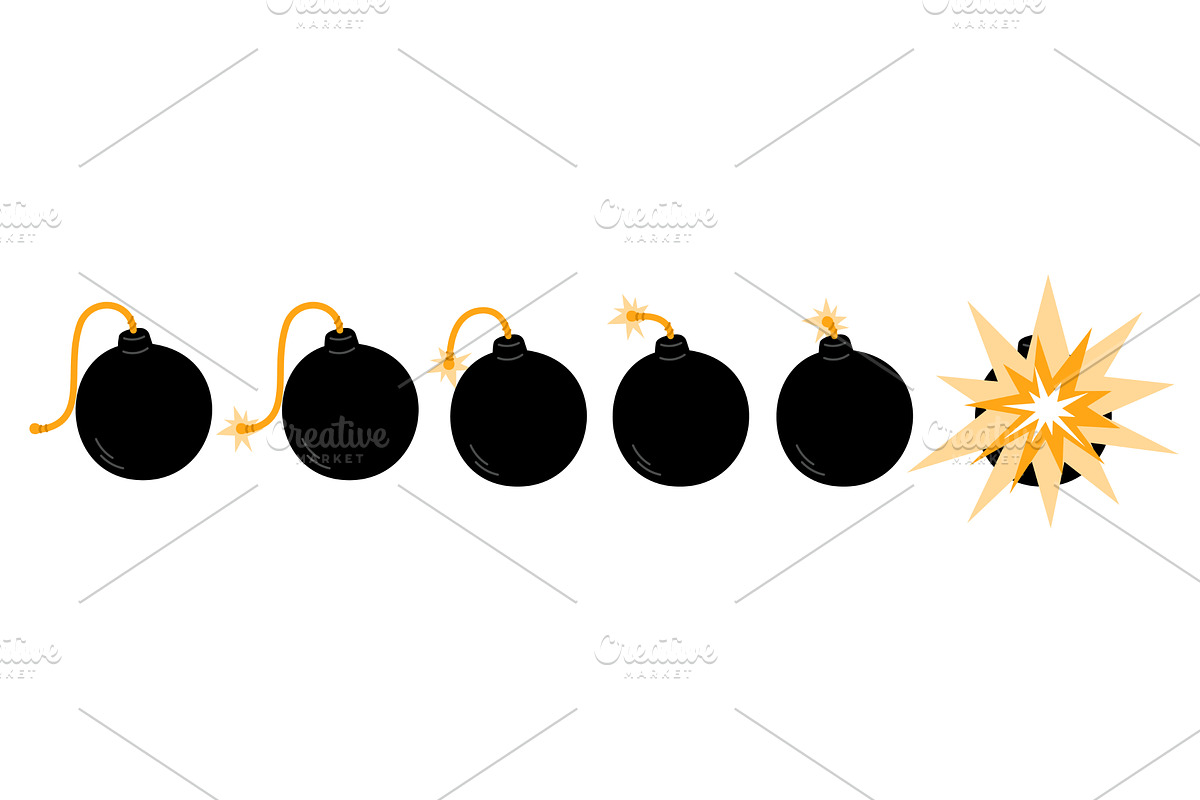 Black bomb icons with burning wick, an Object Illustration by Vectorbuum