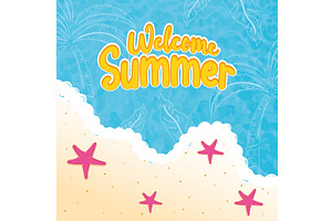Welcome summer poster with beach, an Illustration by studioDK