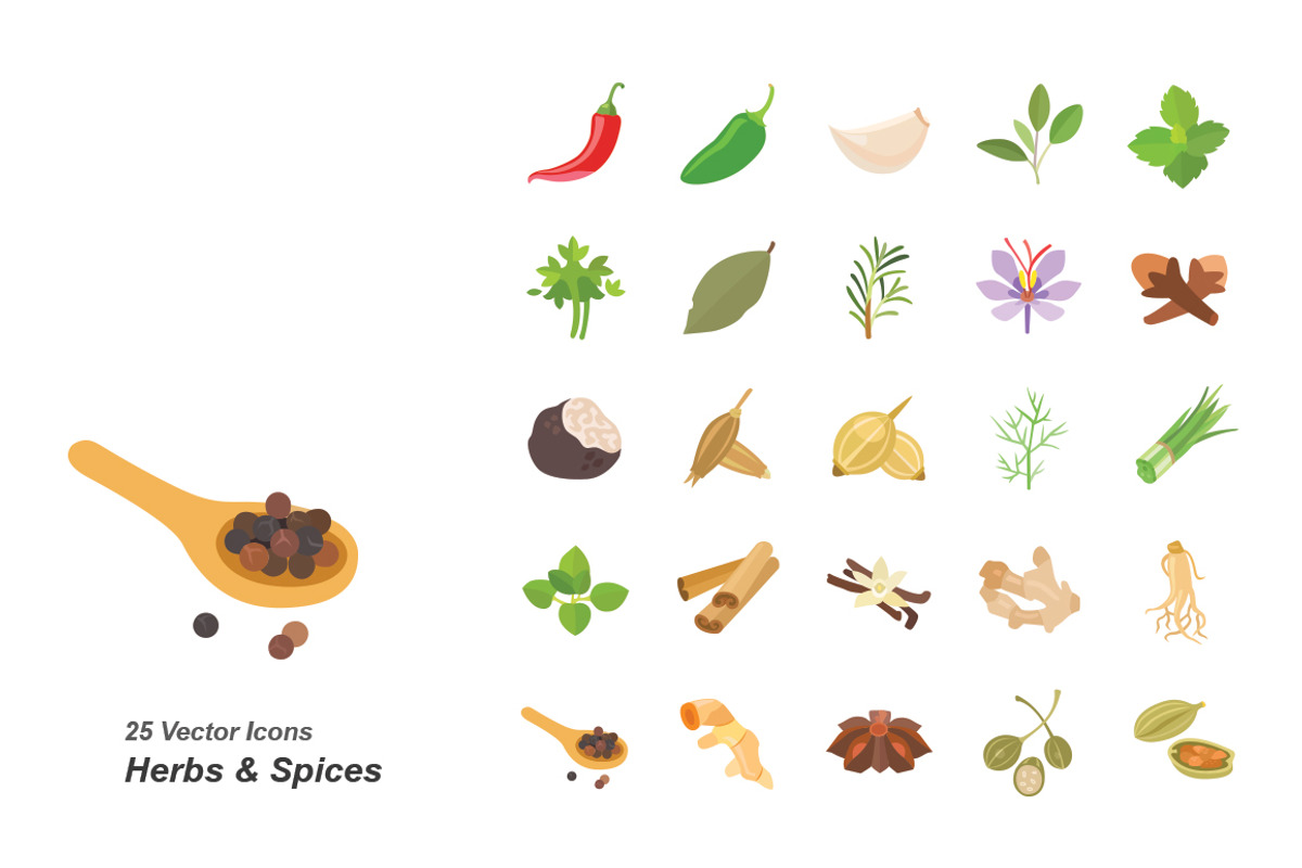 Herbs & Spices color vector icons, an Icon by Jisun Park