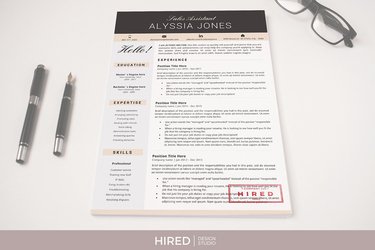Sales Assistant Resume CV Template, a Resume Template by HIRED Design Studio (Photo 8 of 11)