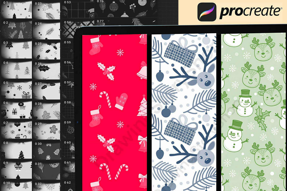 150Procreate Christmas Pattern Brush, a Brush Add-On by DrawingStoryShop (Photo 5 of 6)