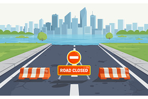 Flood road. Closed traffic car, a Transportation Illustration by Stock-Smart-Start