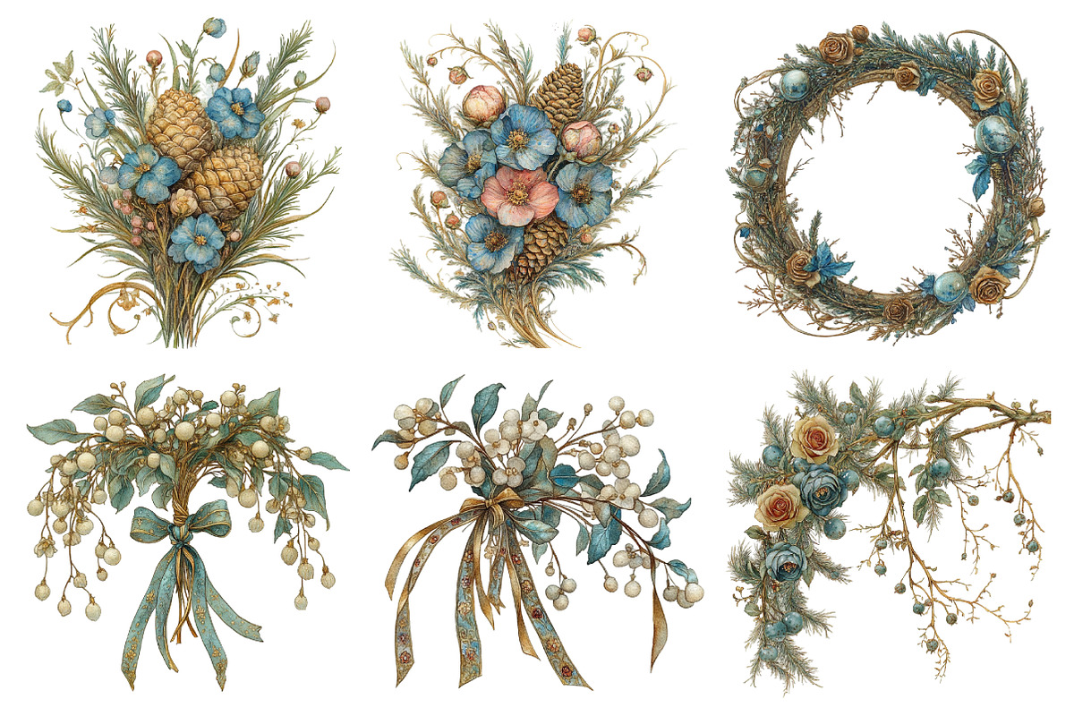 Vintage Floral Christmas Clipart Bun, an Illustration by Daily.Designs (Photo 4 of 5)