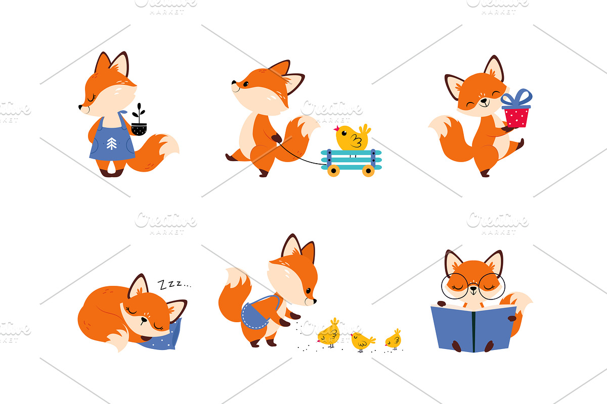 Cute Little Fox Engaged in, an Animal Illustration by TopVectors