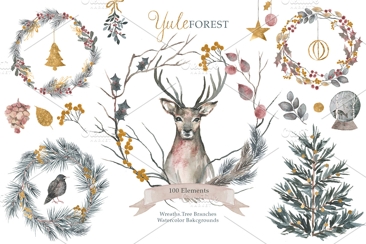 Scandinavian Winter Watercolor Set, an Animal Illustration by RhianAwni (Photo 11 of 13)