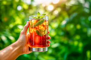 Hand holding iced tea glass, a Photo by rarrarorro