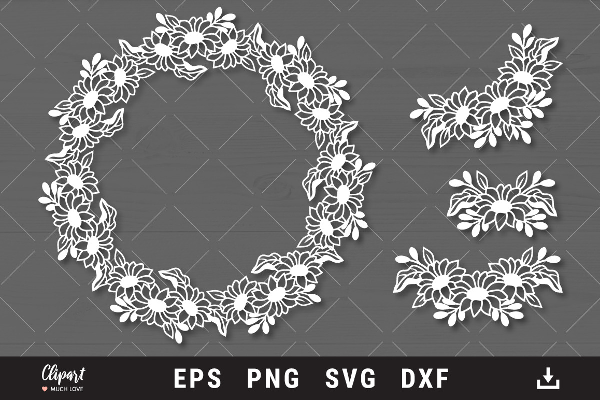 Sunflower wreath border & corner SVG, an Object Graphic by ClipartMuchLove (Photo 6 of 8)