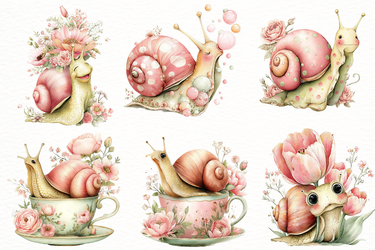 Whimsical Funny Spring Snail Clipart, an Illustration by Designworld (Photo 2 of 8)