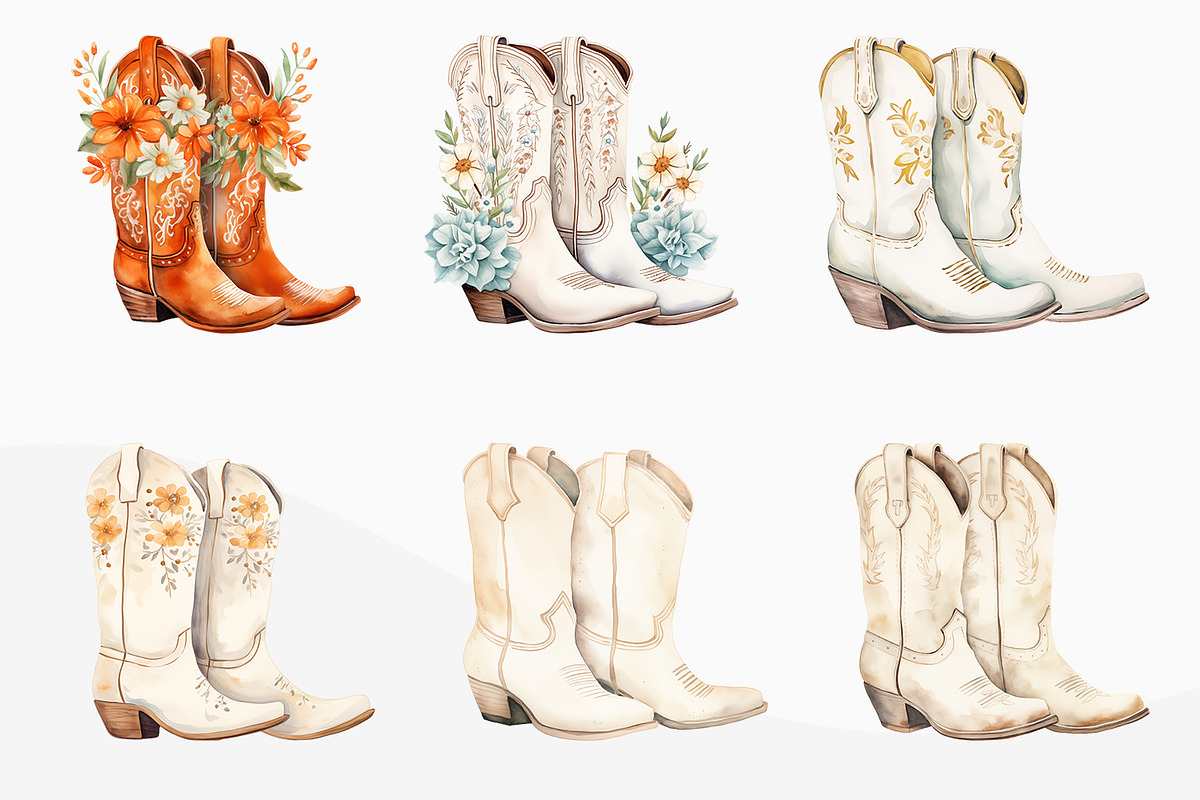 Watercolor CowBoy Boots Clipart, a Decorative Illustration by