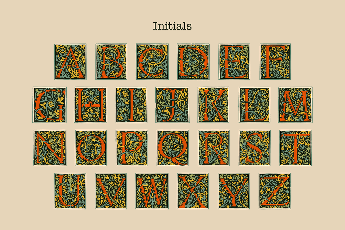 Illuminated medieval drop capitals, a Blackletter Font by kaer_shop (Photo 2 of 12)