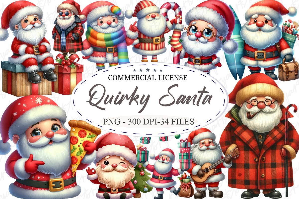 Quirky Santa PNG Clipart Bundle, an Illustration by designcity5 (Photo 1 of 5)