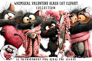 Whimsical Valentine Black Cat Clipar, an Illustration by OK Design (Thumbnail 1 of 6)