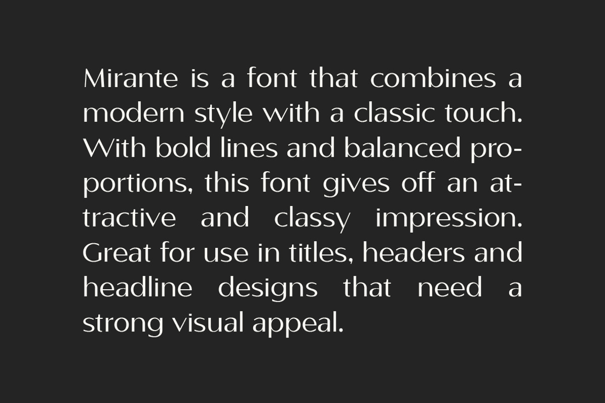 Mirante Elegant Font Family, a Sans Serif Font by Yukita Creative (Photo 2 of 11)