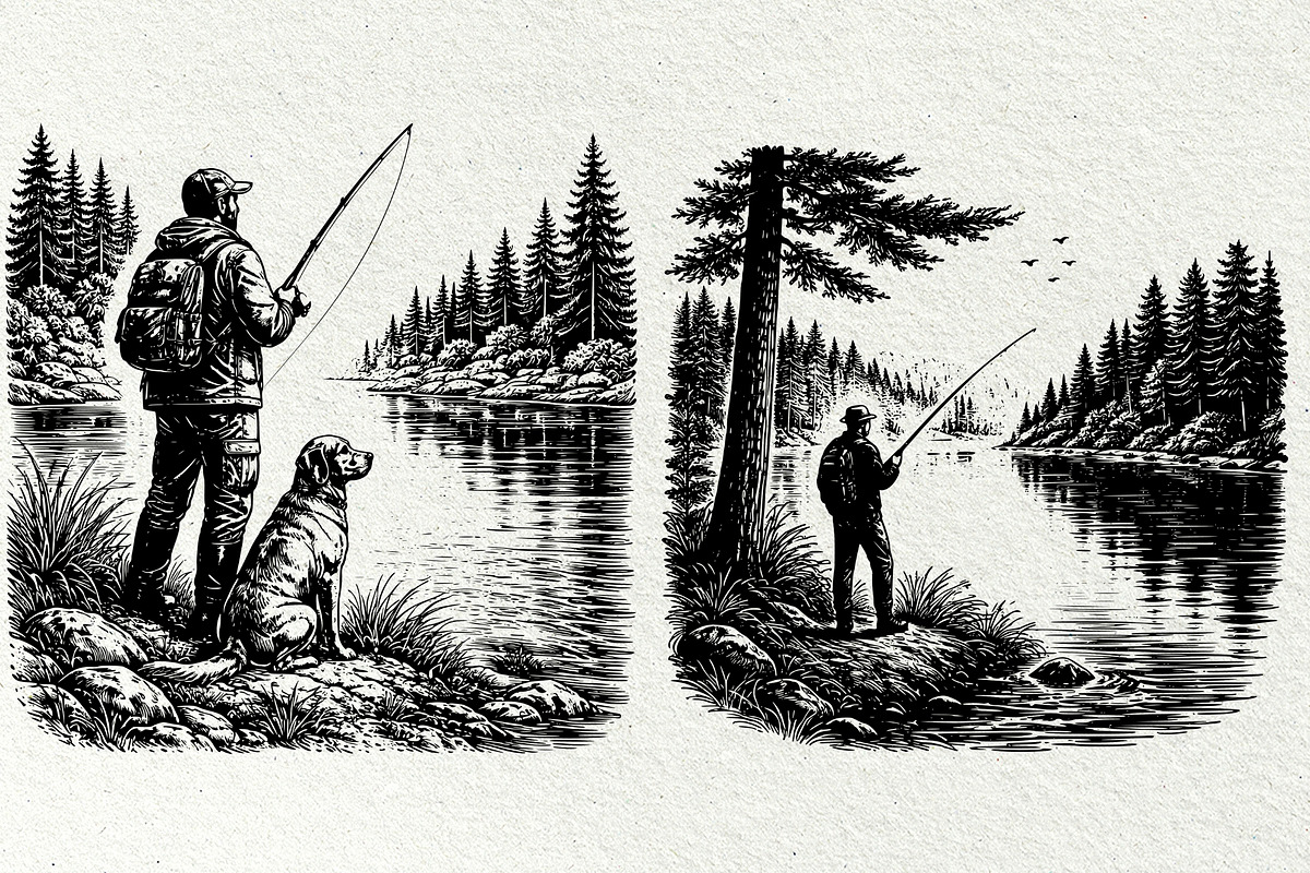 Fishing Scenes Engraving Graphics, a Sport Illustration by DENIDigitalArtSudio (Photo 7 of 8)