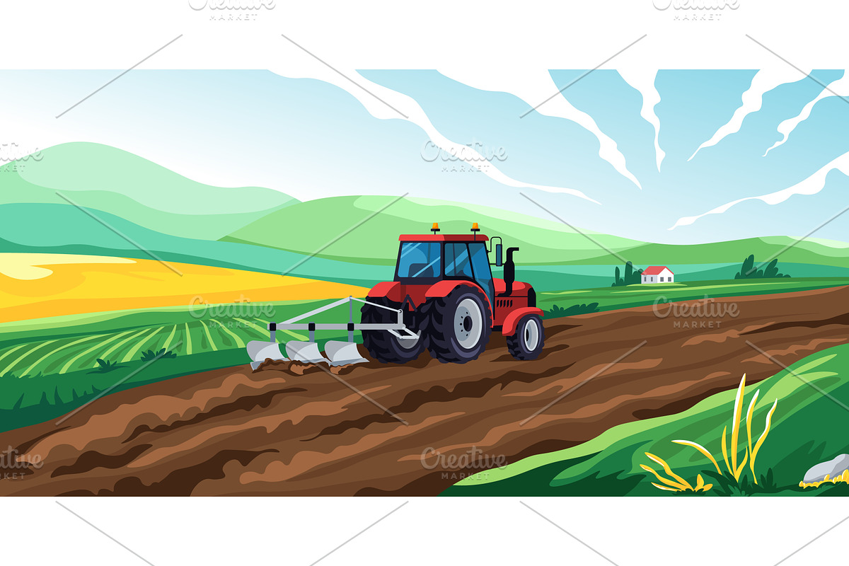 Tractor field landscape, an Illustration by Stock-Smart-Start