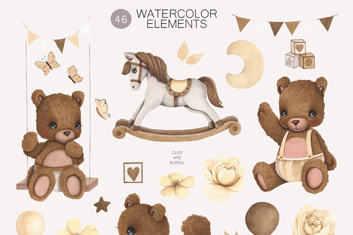 Bear and His Toys Animals Watercolor, an Animal Illustration by ViktoriyaD (Photo 3 of 9)