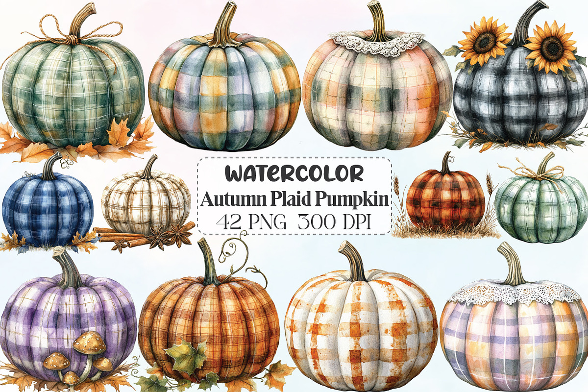 Autumn Plaid Pumpkin Clipart, an Illustration by CraftArtStudio (Photo 1 of 6)