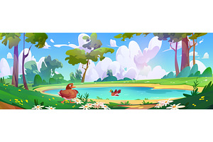Duck swims in forest lake, an Animal Illustration by art PVP - market