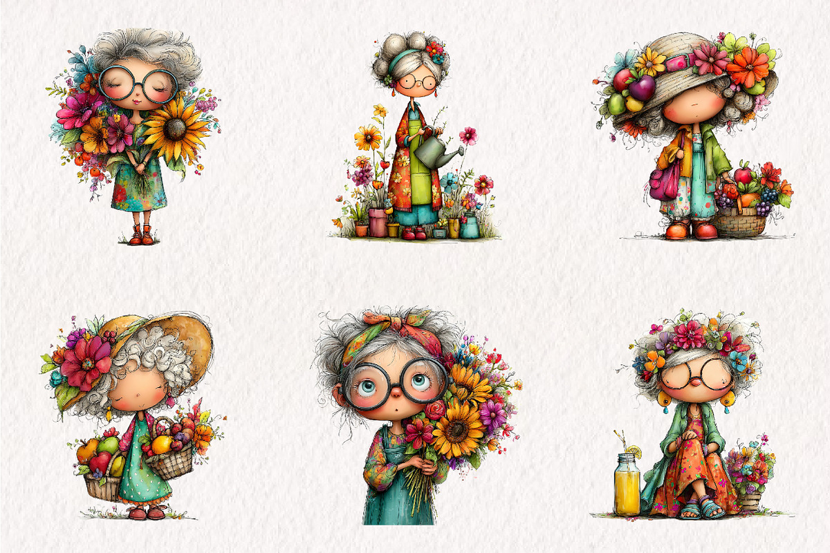 Whimsical Summer Grandma Clipart, an Illustration by CreationArt (Photo 7 of 7)
