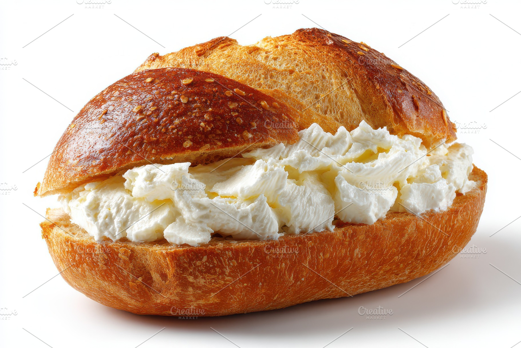 Creamy cheese on a golden brown brea, a Photo by Pixeness Studio