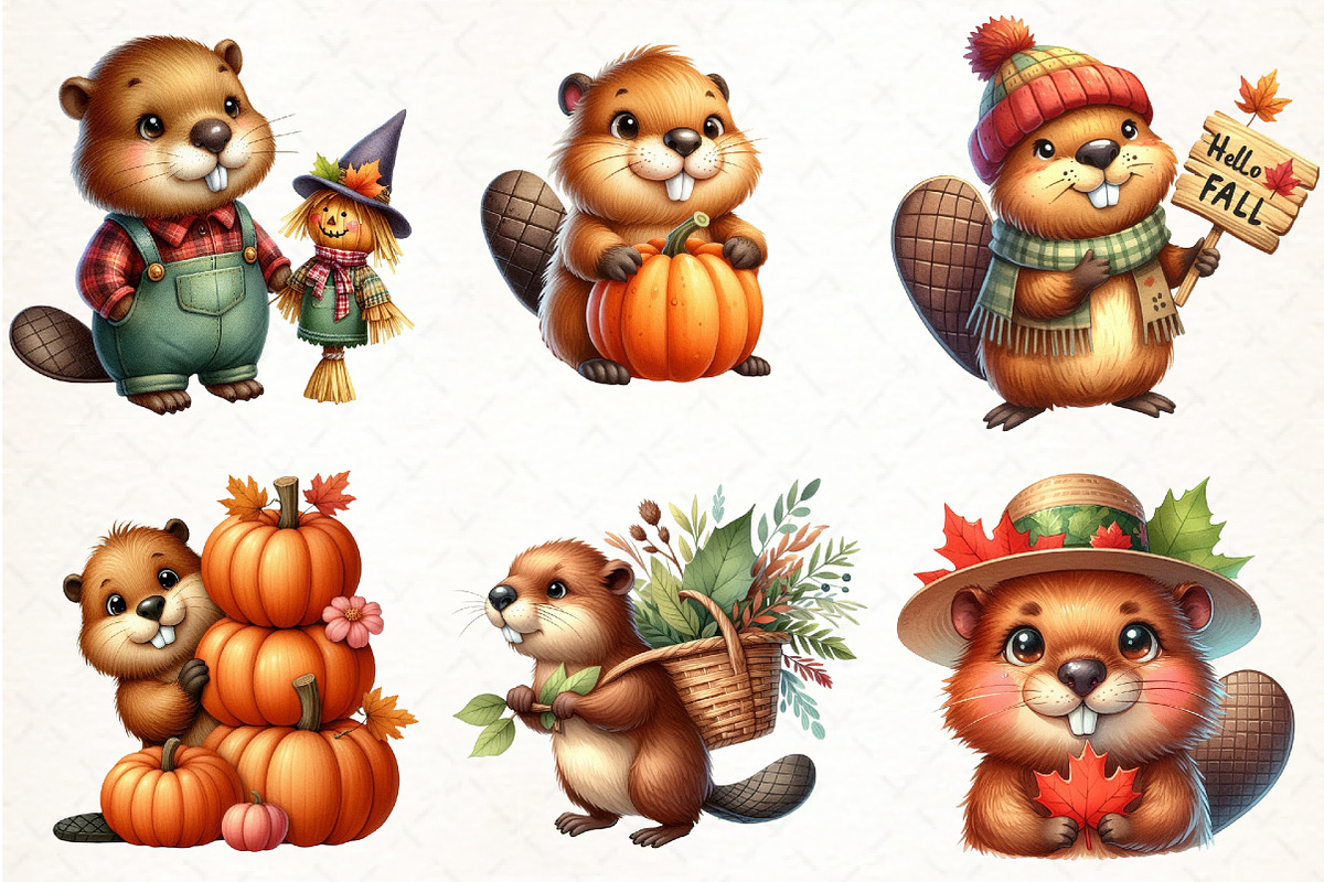 Watercolor Autumn Cute Beaver, an Illustration by Pixels.Craft (Photo 2 of 7)