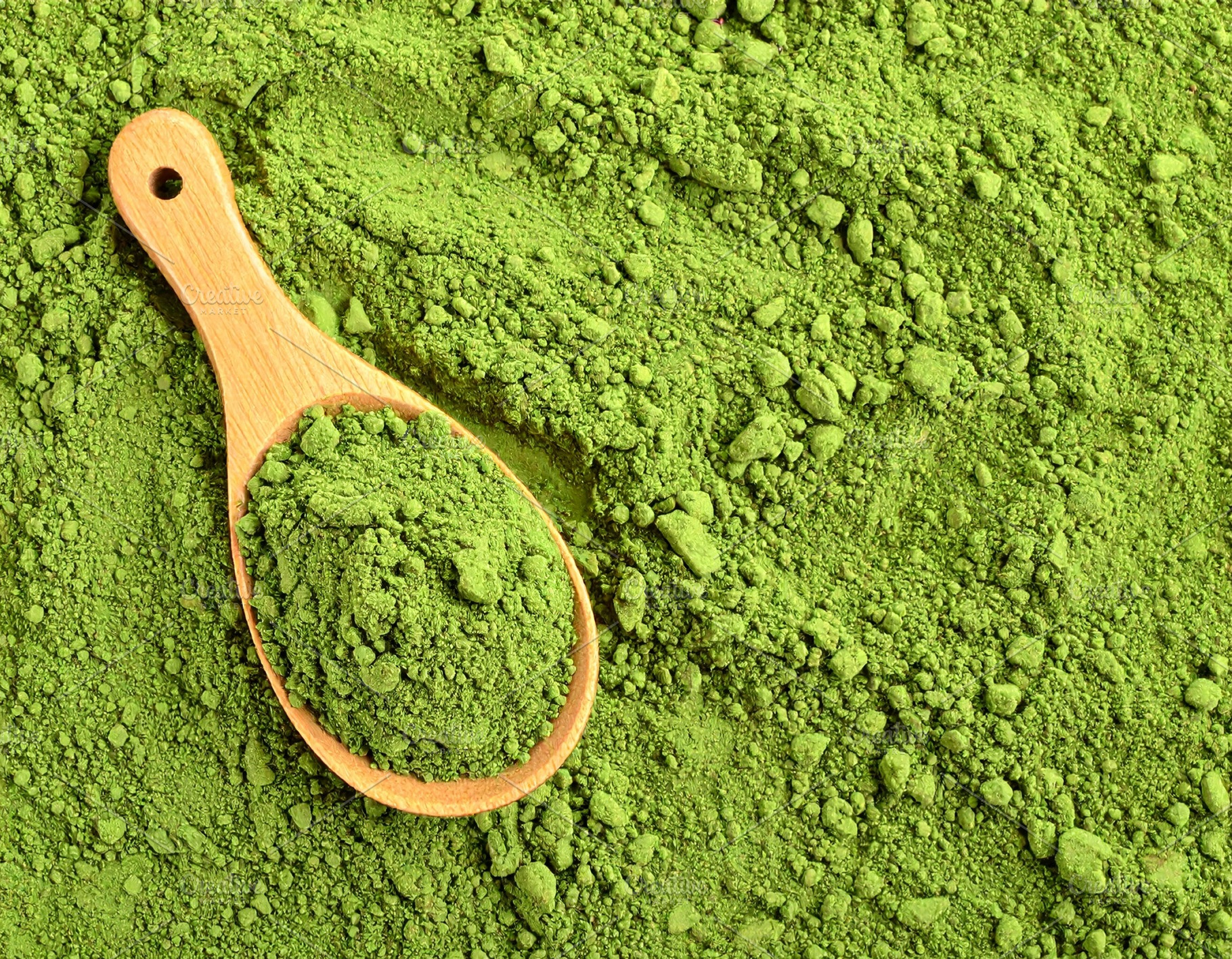 green tea powder top view AI generated, a Photo by WorldOfPhotos