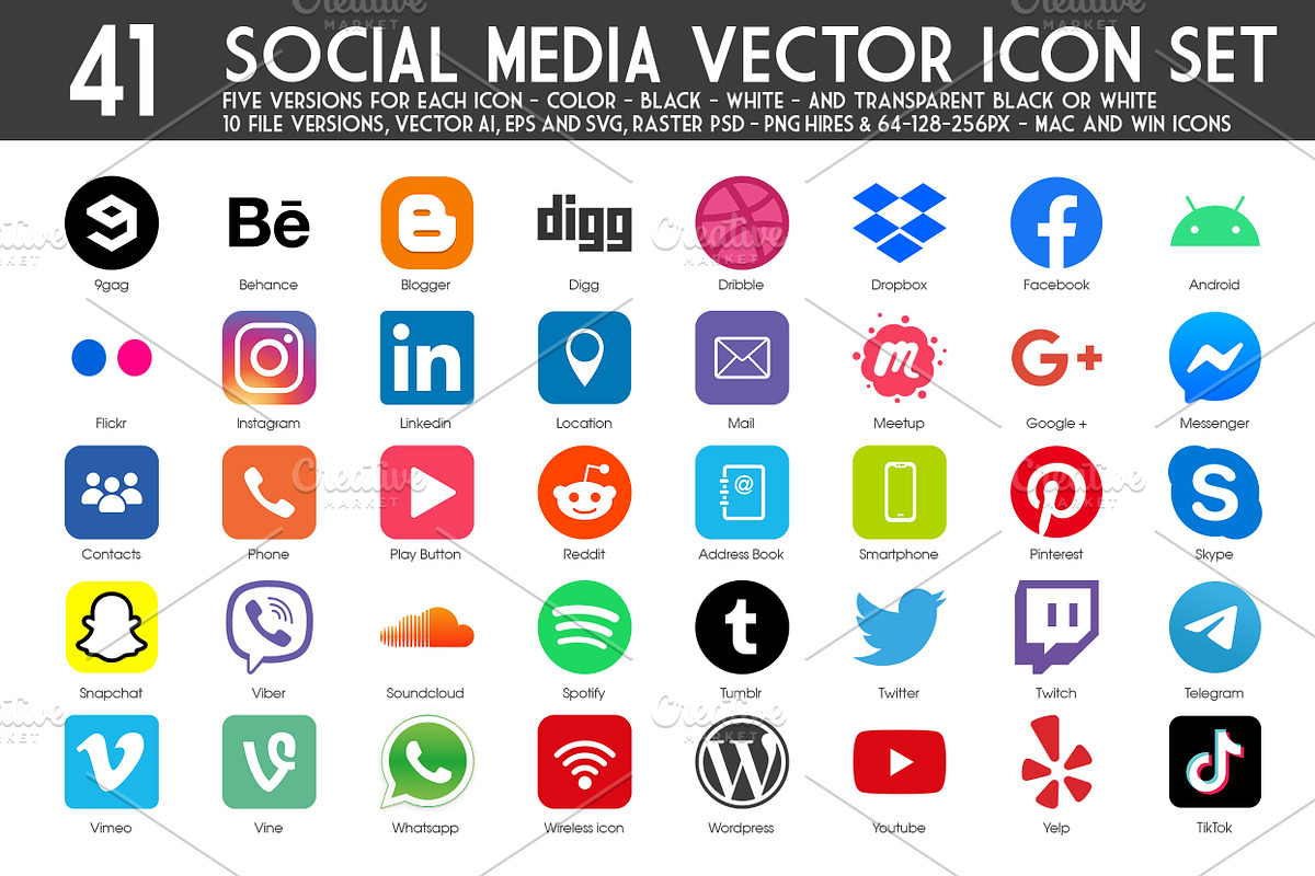 41 Icons Social Media Vector pack, an Icon by FourLeafLover (Photo 2 of 6)