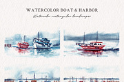 Watercolor Boat & Harbor, an Illustration by Yorda Studio (Thumbnail 3 of 11)