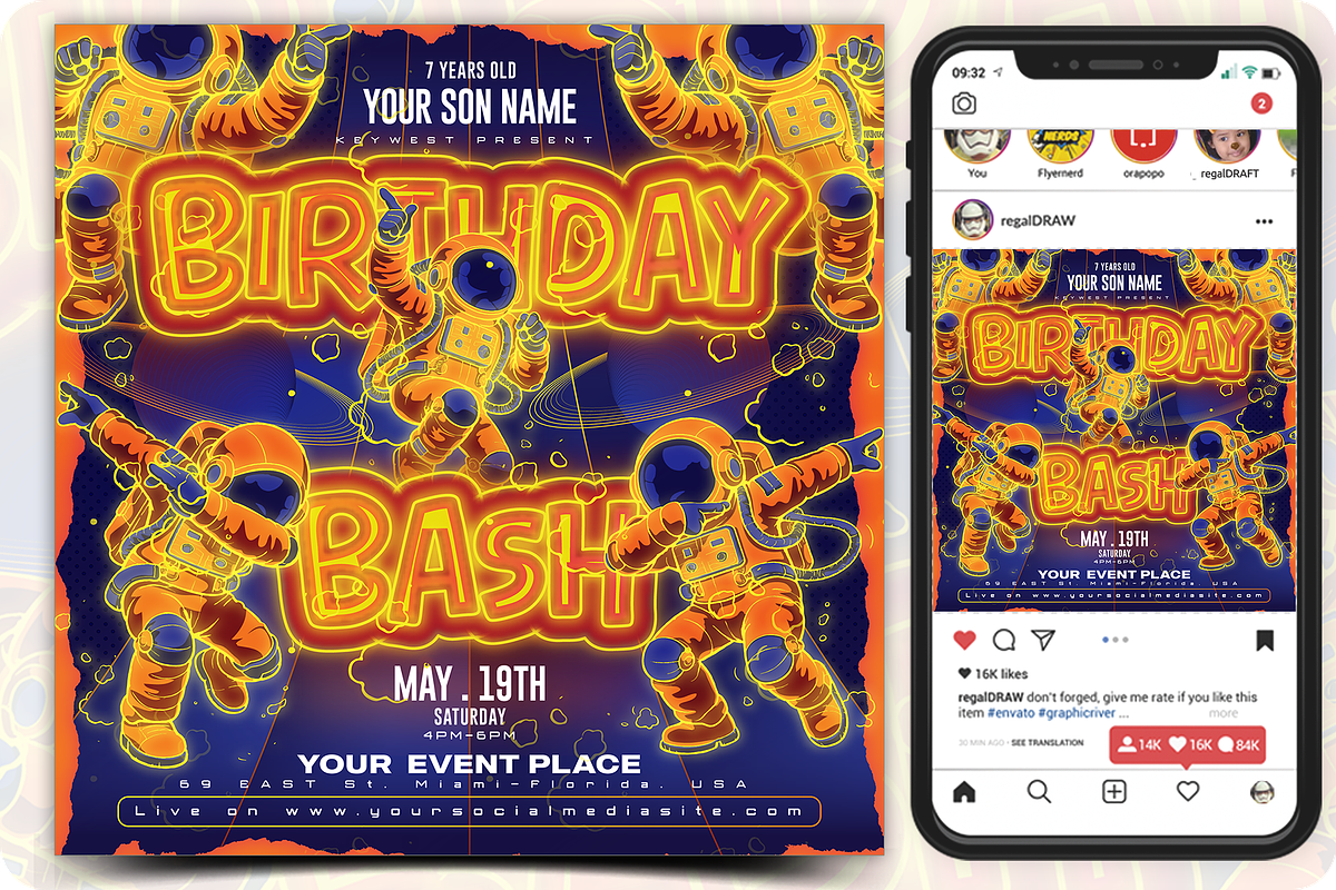Birthday Bash Flyer Template, a Flyer Template by regalDRAW (Photo 1 of 4)